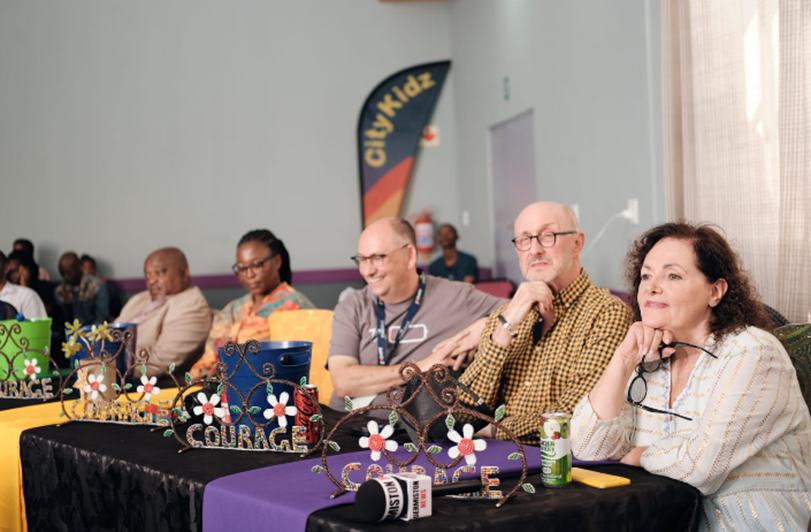 
From the right, Principal Sharon Reyolds, Director Renney Plit, Invited Guest, SMT Member Thembi Jiyane, Gauteng Department of Education Representative Thabo Nkopane.

